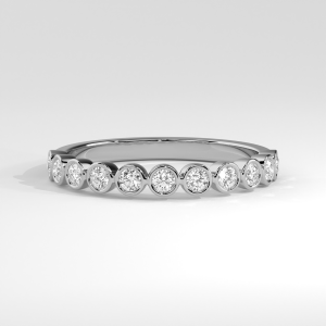 Bezel-set round diamond half-eternity band with 11 stones and polished finish