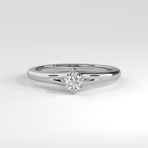 Round solitaire engagement ring with cathedral shoulders and polished tapered band