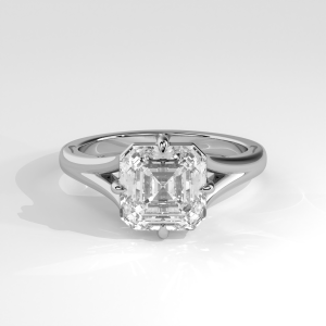 Asscher solitaire engagement ring with cathedral shoulders and open gallery