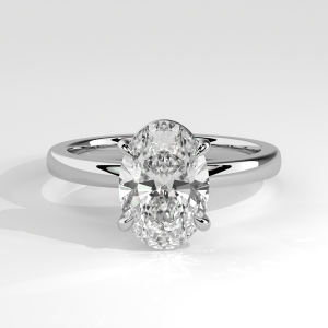 Elegant oval solitaire engagement ring with tapered plain band and open basket setting