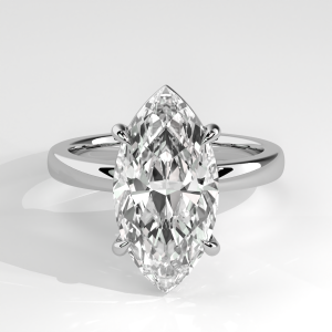 Marquise solitaire engagement ring with open basket setting and rounded plain band