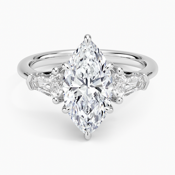 14K Gold, 2 CT Marquise Cut Shield Cut Three Stone Diamond Ring