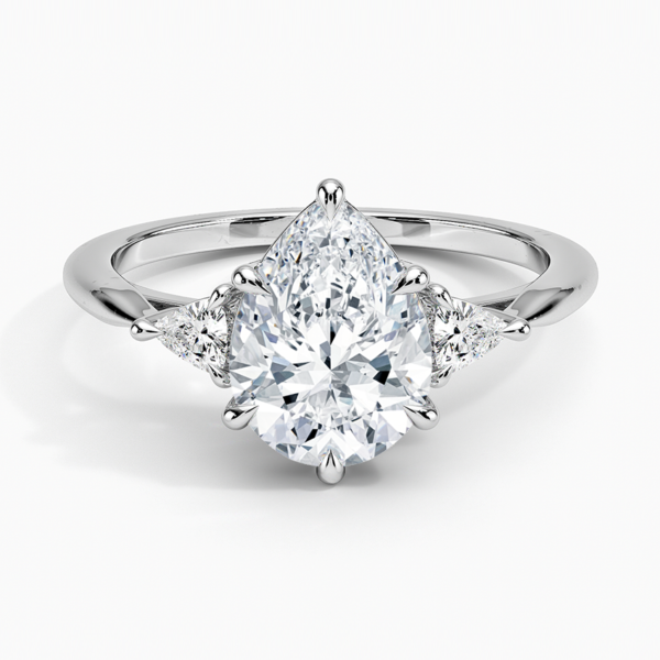 14K Gold, 2 CT Pear Cut Trillion Three Stone Diamond Ring