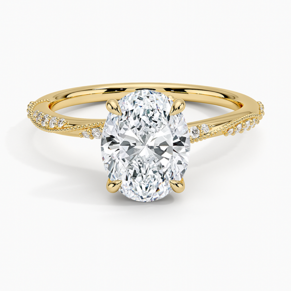 18K Gold, 2 CT Oval Cut Camellia Hidden Assent Diamond Ring