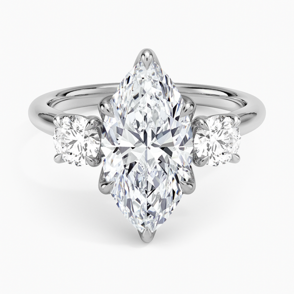 14K Gold, 2.5 CT Marquise Cut Three Stone Diamond Ring