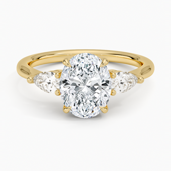 14K Gold, 2 CT Oval Cut Lab-Grown Diamond Engagement Three-stone Ring