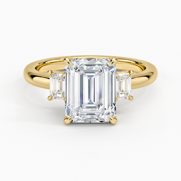 18K Gold, 2 CT Emerald Cut Three Stone Diamond Ring