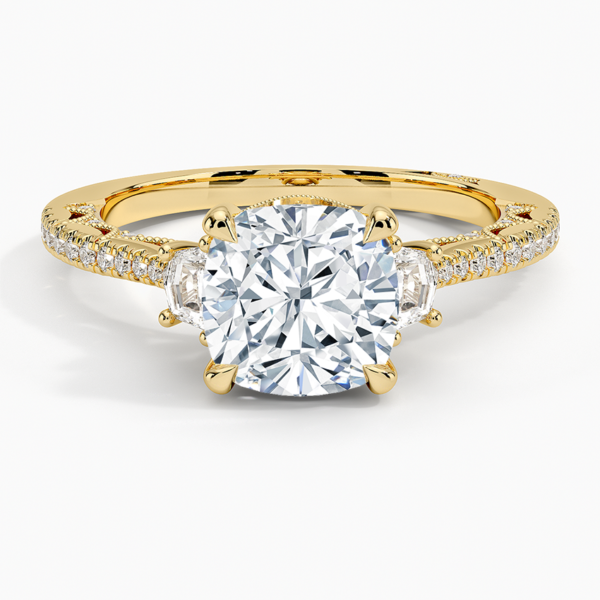 18K Gold, 2 CT Cushion Cut Tacori Pavé  Three Stone Diamond Ring