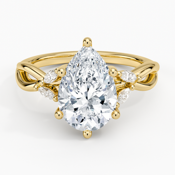 18K Gold, 2.5 CT Pear Cut Twisted Willow Diamond Ring