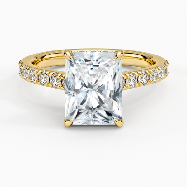 18K Gold, 2 CT Radiant Cut Hidden Halo Diamond Ring