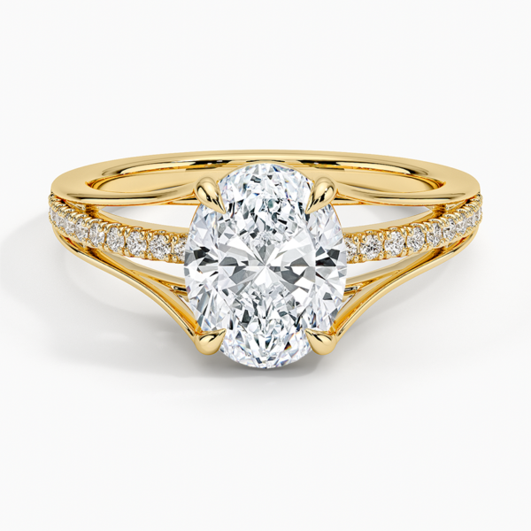 18K Gold, 2 CT Oval Cut Scalloped Pavé Diamond Ring