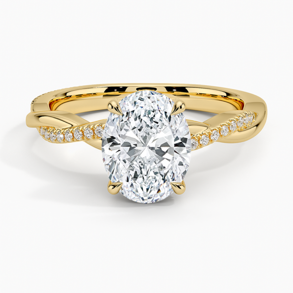 18K Gold, 2 CT Oval Cut Twisted Vine Hidden Halo Pavé Diamond Ring