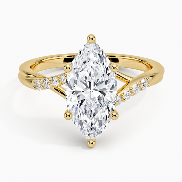18K Gold, 2 CT Marquise Cut Chamise Hidden Halo Diamond Ring