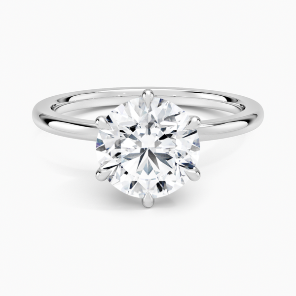 14K Gold, 2 CT Round Cut Six-Prong Pavé Diamond Ring