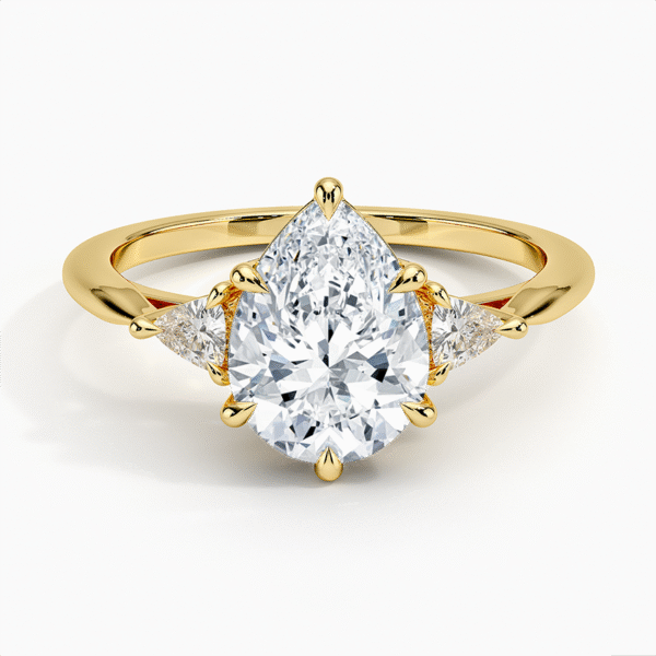18K Gold, 2 CT Pear Cut Trillion Three Stone Diamond Ring