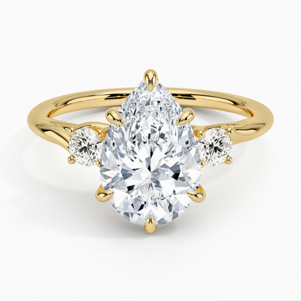 18K Gold, 2.5 CT Pear Cut Delilah Three Stone Diamond Ring