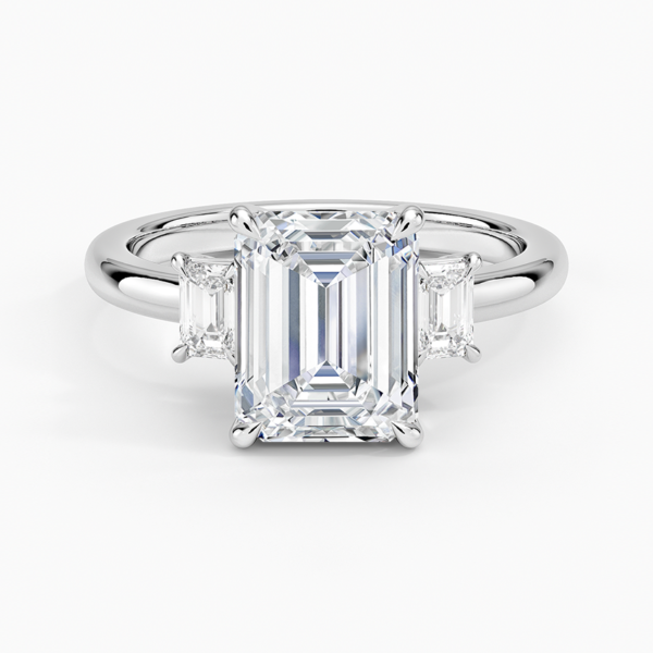 14K Gold, 2 CT Emerald Cut Three Stone Diamond Ring