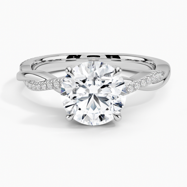 14K Gold, 2 CT Round Cut Twisted Vine Hidden Halo Pavé Diamond Ring