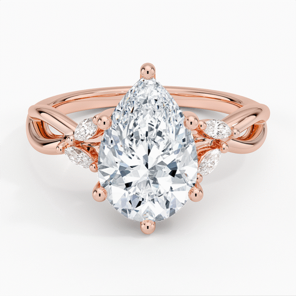 14K Gold, 2.5 CT Pear Cut Twisted Willow Diamond Ring