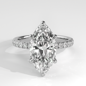 Marquise diamond engagement ring with pavé band and cathedral setting
