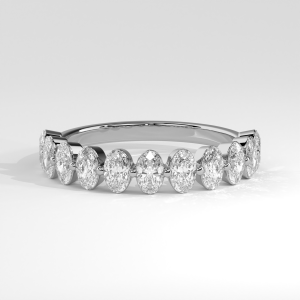 Partial eternity band with horizontally set oval diamonds in double prong setting