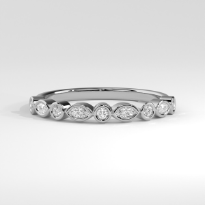 Band with alternating marquise and round bezel-set stones in half-eternity design