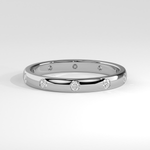 Flush-set round diamond eternity band with polished seamless profile