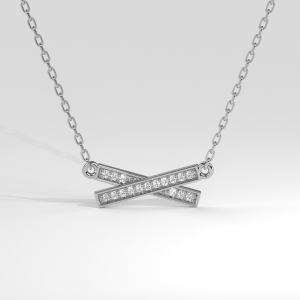 Crossed bar diamond pendant pavé-set with round stones, showing front and solid back