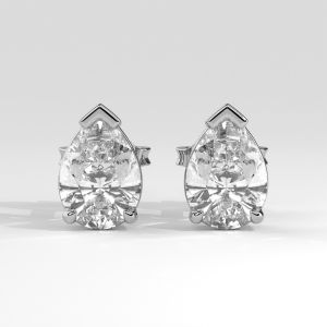 Pair of pear cut diamond stud earrings in three-prong basket setting