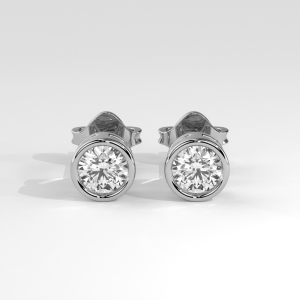 Round diamond stud earrings in bezel setting with butterfly backs