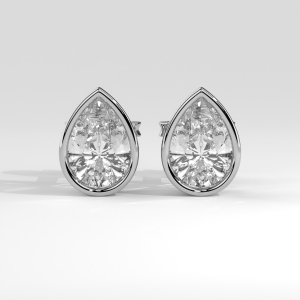 Pair of pear cut diamond stud earrings in full bezel settings with post backings