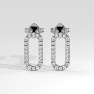 Elongated open oval pavé diamond earrings with post backs.