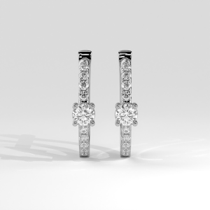 Huggie hoop earrings with round center diamond and pave accent stones