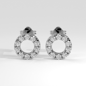 Open circle stud earrings with round stones in a prong setting