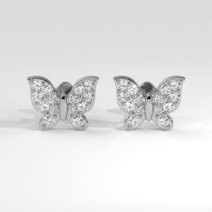 Butterfly-shaped diamond pavé stud earrings with multiple round stones