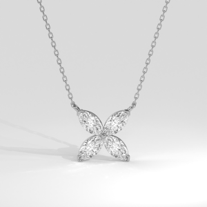 Pendant with four marquise diamonds arranged in a symmetric floral cluster on a delicate chain
