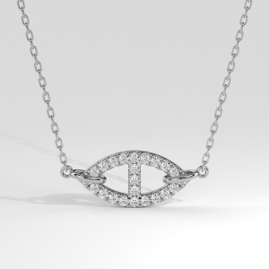 Open marquise-shaped pavé diamond eye motif pendant necklace on fine chain