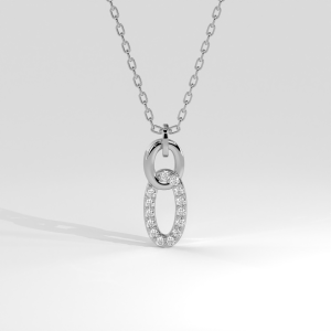 Pendant with two interlocking ovals, one with pave-set round diamonds