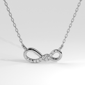 Infinity-shaped diamond pavé pendant necklace with round diamonds on curved design