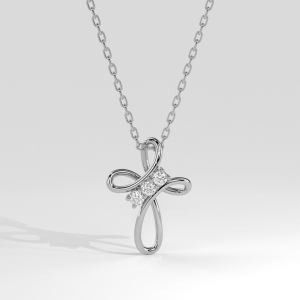 Ribbon motif pendant with three round prong-set diamonds in openwork design