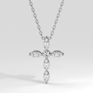 Marquise and round diamond cross pendant in prong setting