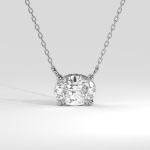 Oval diamond solitaire pendant in four-prong setting on cable chain