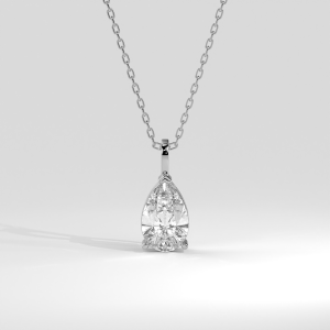 Pear-shaped diamond solitaire pendant in three-prong basket on chain
