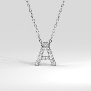 Pavé diamond letter A pendant with oval link chain in elegant setting