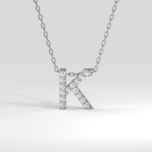 Pavé diamond 'K' initial pendant necklace with chain, round stones